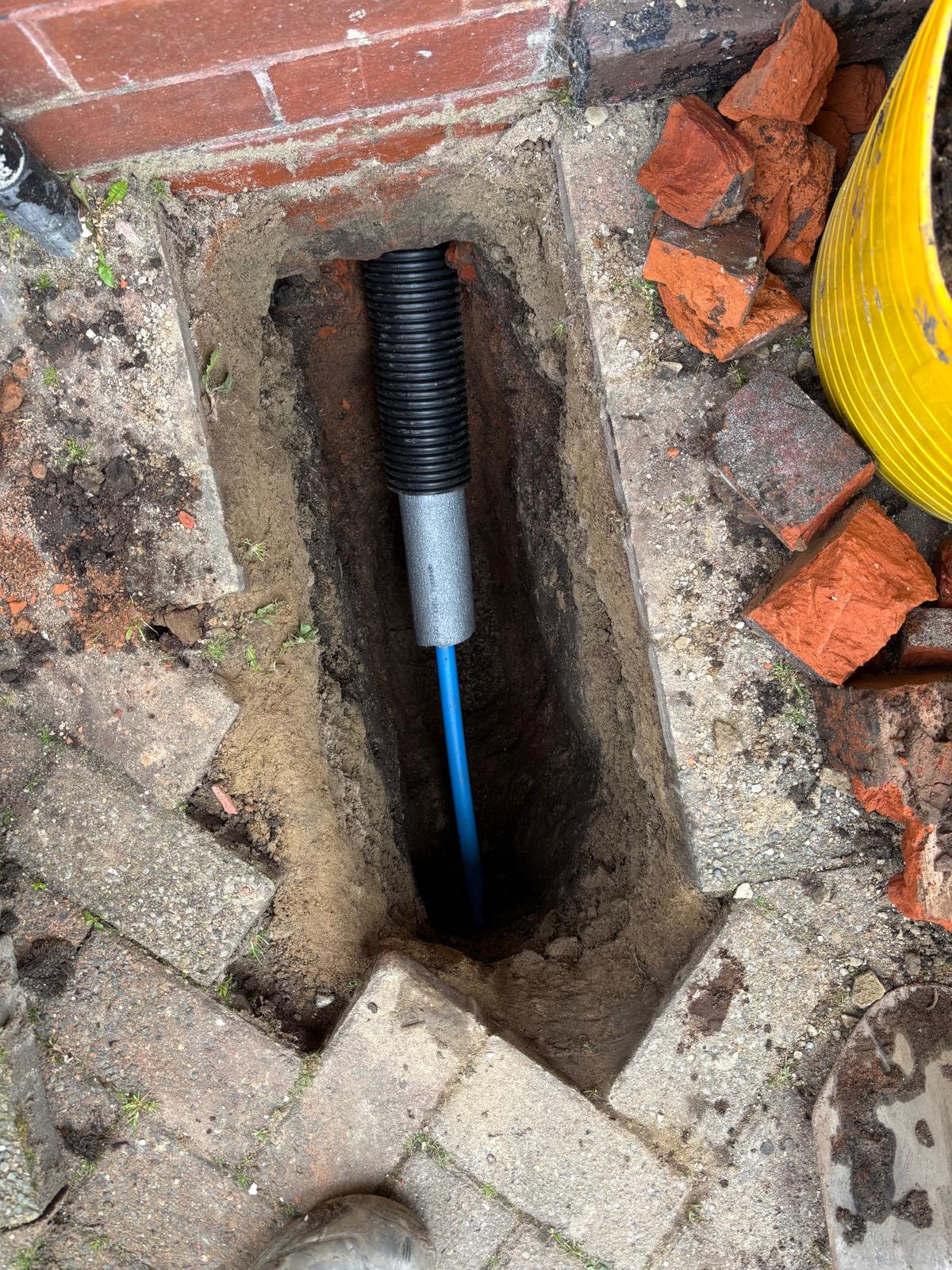 Moling installation in UK garden